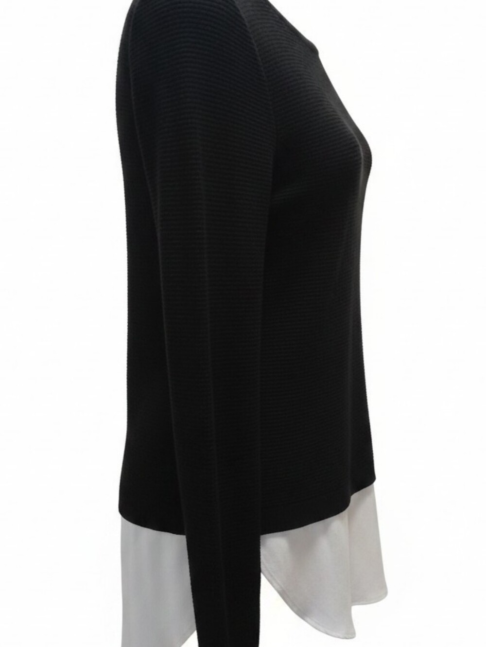 Black Layered Long-Sleeve Knit Top with White Faux Underlay - Picture 3 of 6